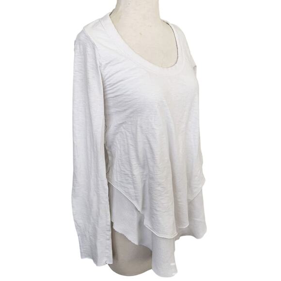Peyton Jensen Blouse Top White 100 % Cotton Layered Hem Long Sleeve Round Neck M - Picture 2 of 5